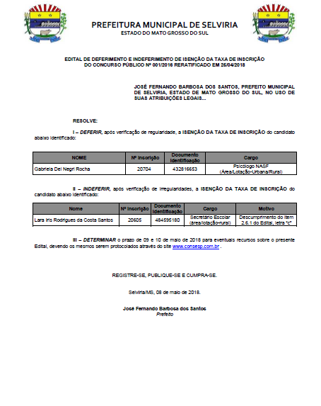 PMS | EDITAL DE DEFERIMENTO E INDEFERIMENTO DE ISENÇÃO DA TAXA DE ...